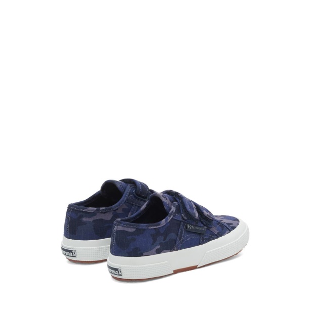 CA Superga 2750 Kids Straps Camo Ripstop Blue Grey Dk Camouflage