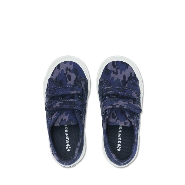 CA Superga 2750 Kids Straps Camo Ripstop Blue Grey Dk Camouflage