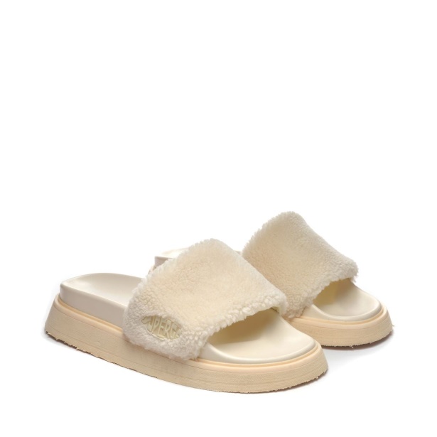 CA Superga 1918 Slide Platform Faux-Fur Total Beige Lt Eggshell