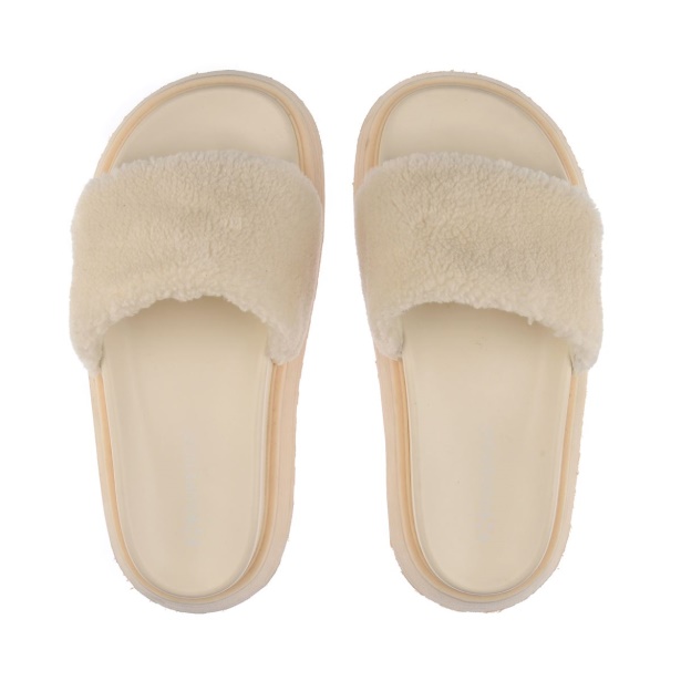 CA Superga 1918 Slide Platform Faux-Fur Total Beige Lt Eggshell