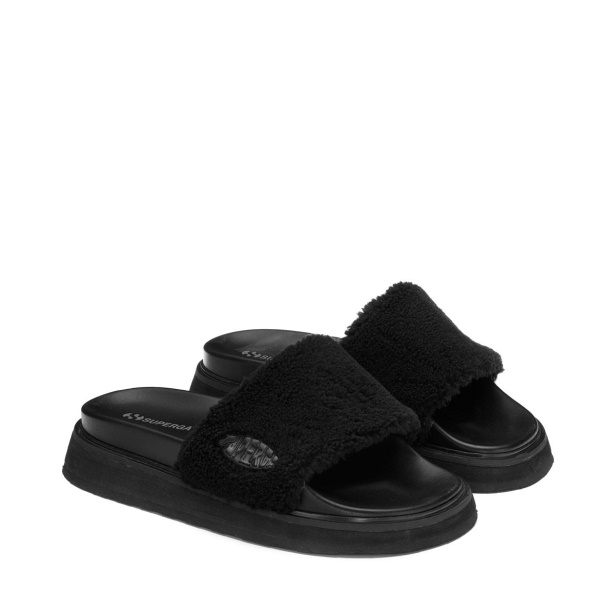 CA Superga 1918 Slide Platform Faux-Fur Total Black