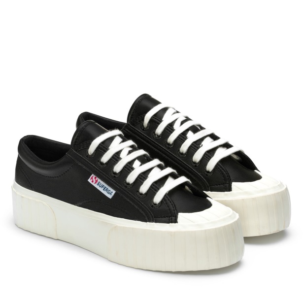 CA Superga 2631 Stripe Platform Vegan Black-White Avorio