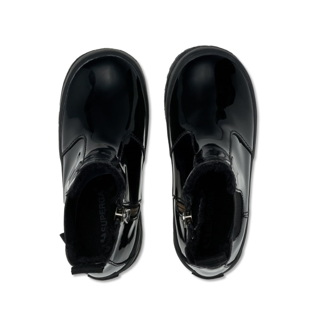 CA Superga 2666 Kids Alpina Faux Shiny Leather Total Black