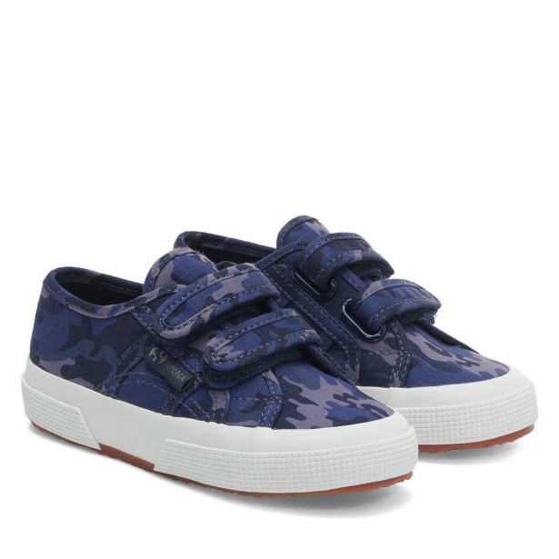 2750 Kids Straps Camo Ripstop Blue Grey Dk Camouflage CA Superga