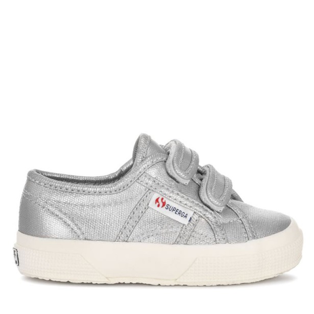 CA Superga 2750 Kids Straps Metallic Canvas Grey Silver Matt-F Avorio