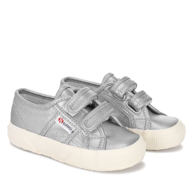 CA Superga 2750 Kids Straps Metallic Canvas Grey Silver Matt-F Avorio