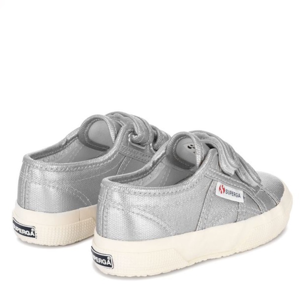 CA Superga 2750 Kids Straps Metallic Canvas Grey Silver Matt-F Avorio