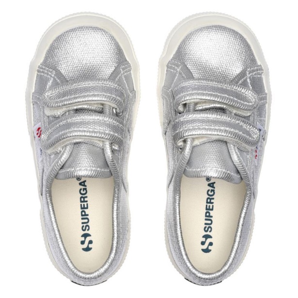 CA Superga 2750 Kids Straps Metallic Canvas Grey Silver Matt-F Avorio